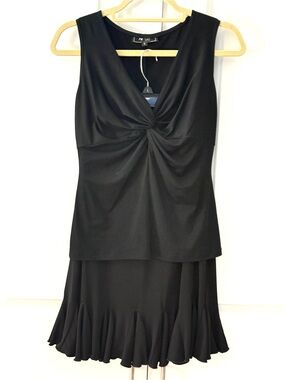 Lily Black 2 Piece Skirt Set Ruched Sleeveless Top Ruffle Hem Light Separates S